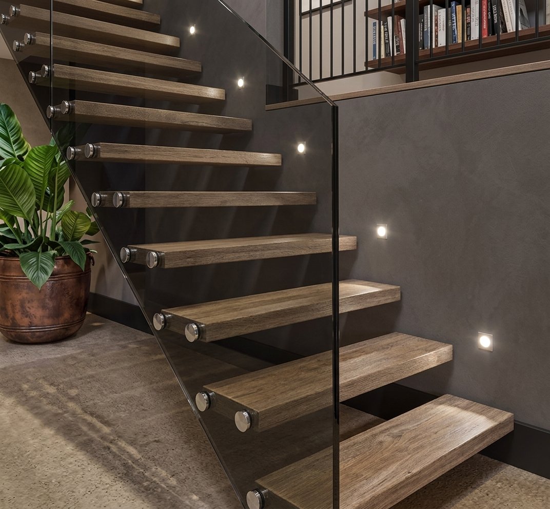 White staircase with LED lights